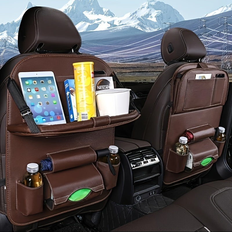 Deluxe Car Backseat Organizer with Foldable Table Tray Footrest and Cup Holders