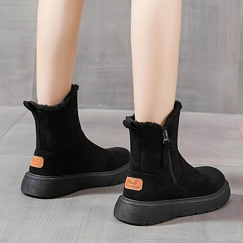 Women's Solid Color Winter Boots Side Zipper Warm Plush Non-slip Snow