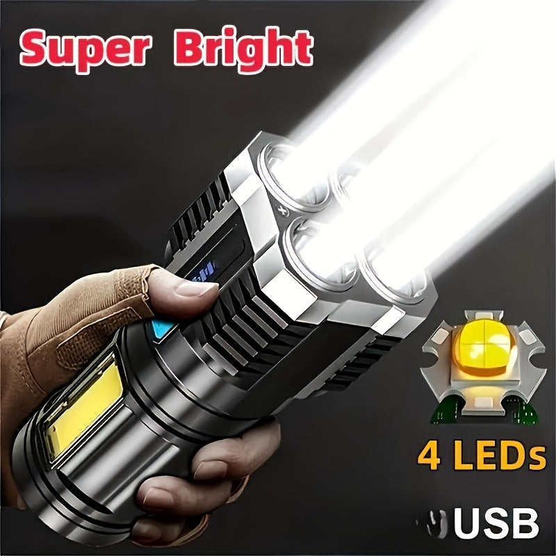 Rechargeable LED Flashlight with COB Side Light 1200mAh Portable Outdoor Camping Torch