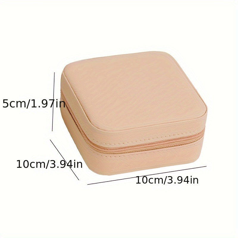Портативный органайзер для украшений из искусственной кожи с застежкой-молнией, компактный дорожный кейс для колец, серег и ожерелий