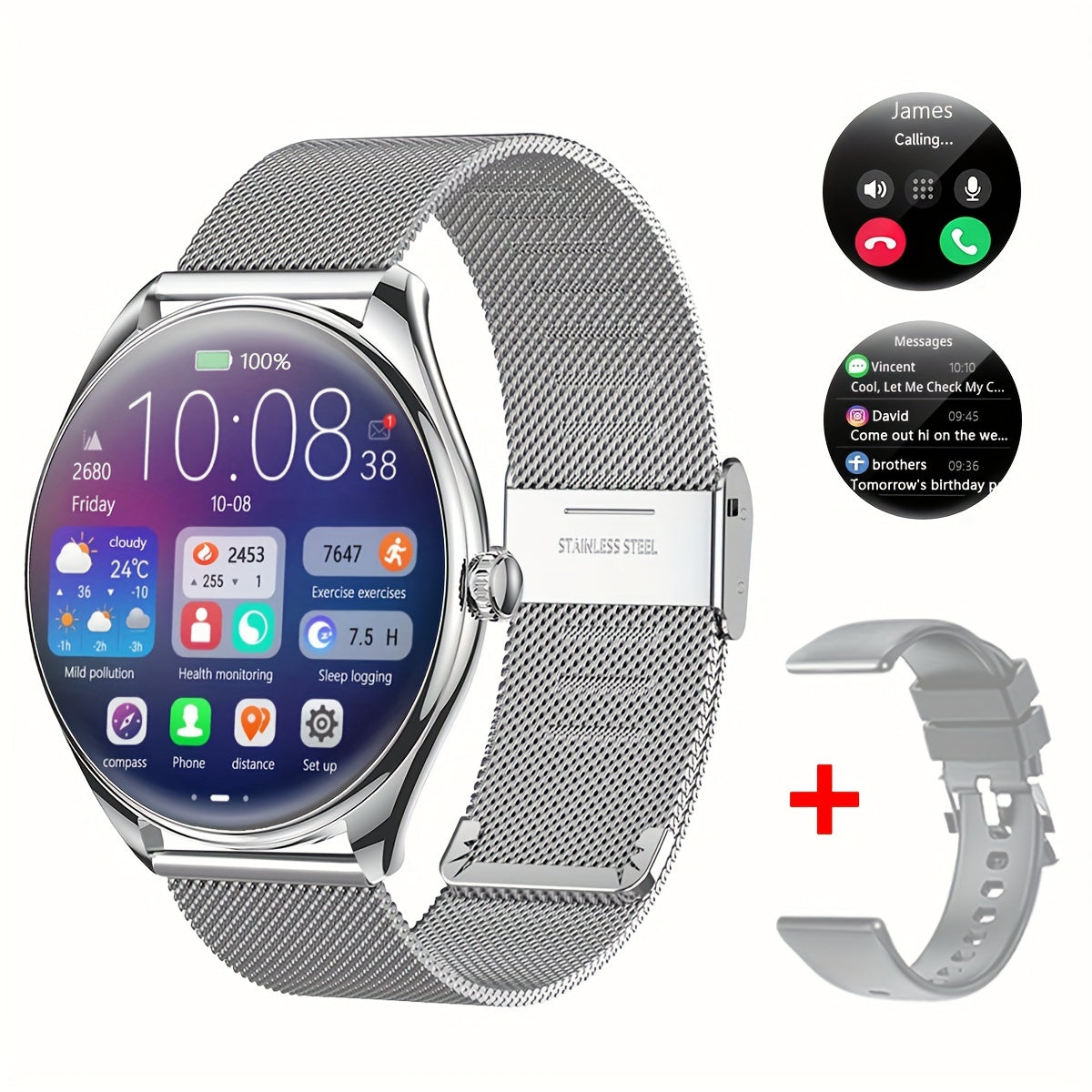 Erkaklar va ayollar uchun aqlli soat 1.43 dyuym AMOLED displey Bluetooth 5.0 fitness izlovchi