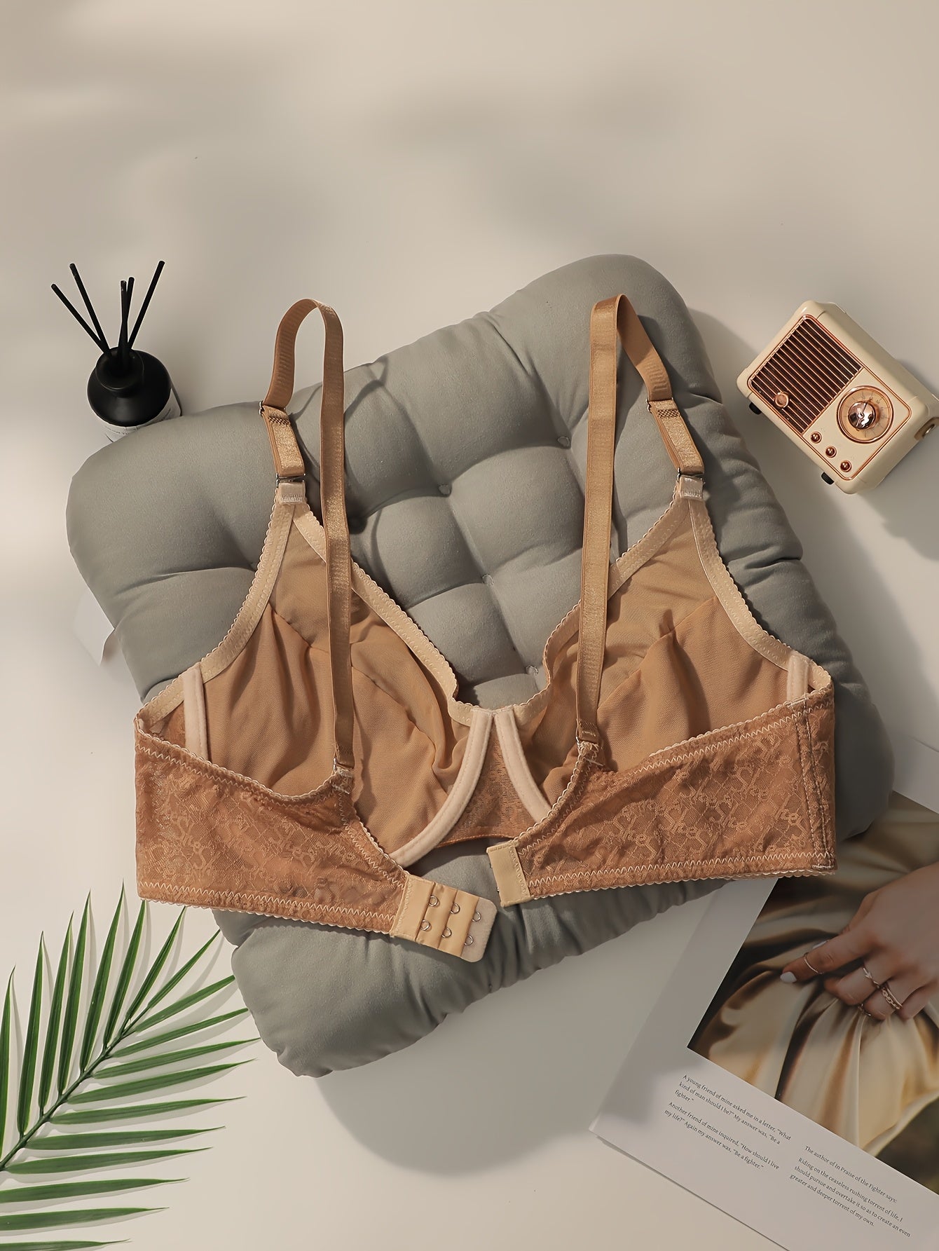 Women’s Beige Lace Push-Up Bra Full Coverage Underwire Nylon Elastane Hand Wash