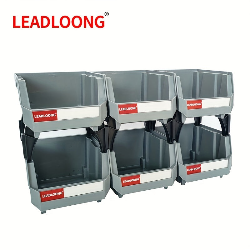 Set of 6 Gray Plastic Storage Bins for Garage Tools and Car Accessories 13.5x10.5x7.6cm