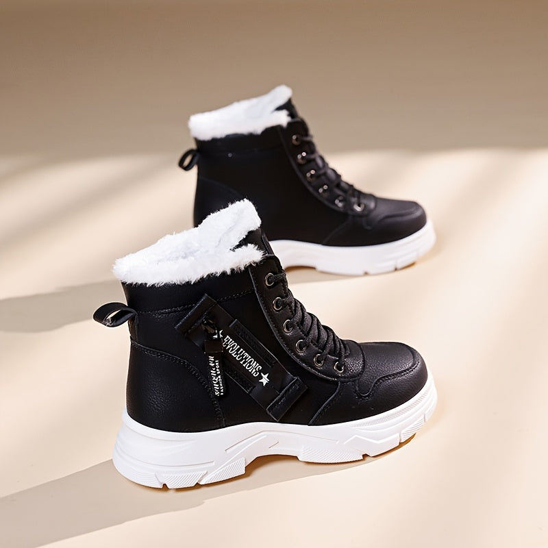 Women’s Fleece-Lined Ankle Snow Boots with Rubber Sole and Mid-Heel