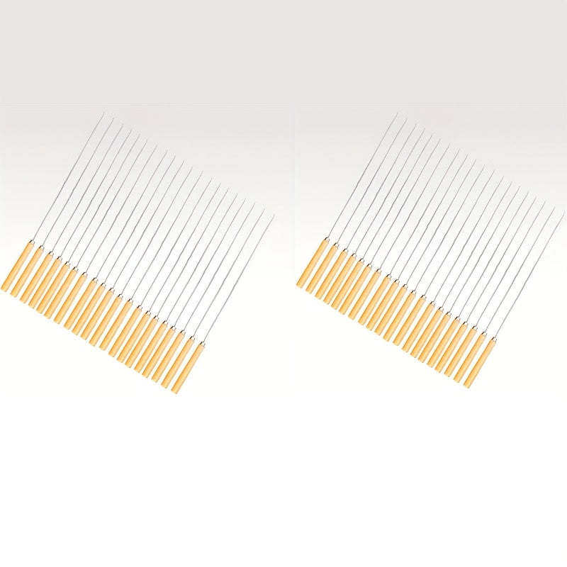 Barbekyu shishlari - Yog'li shishlar, yog'och tutqichlar bilan, dumaloq va zanglamaydigan po'latdan yasalgan barbekyu ignalari, sirpanmaydigan, issiqqa chidamli va qayta ishlatiladigan.