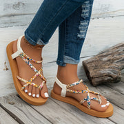 Women’s Adjustable Ankle Strap Sandals Open-Toe Beach Shoes Non-Slip Soles