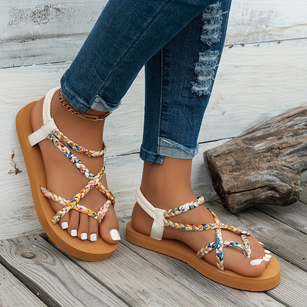 Women’s Adjustable Ankle Strap Sandals Open-Toe Beach Shoes Non-Slip Soles