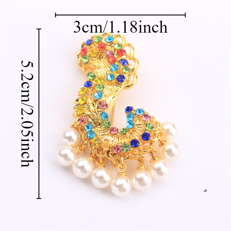 Fish Hook Brooch with Pearls and Rhinestones for Parties and Daily Wear