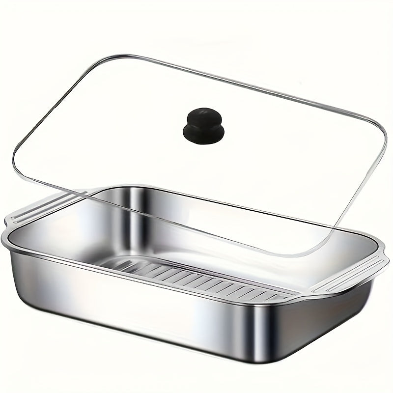 Katta rostlangan po'latdan yasalgan havo frayeri uchun plastinka, shisha qopqog' bilan, grill baliq, dengiz mahsulotlari va qovurilgan taomlar uchun