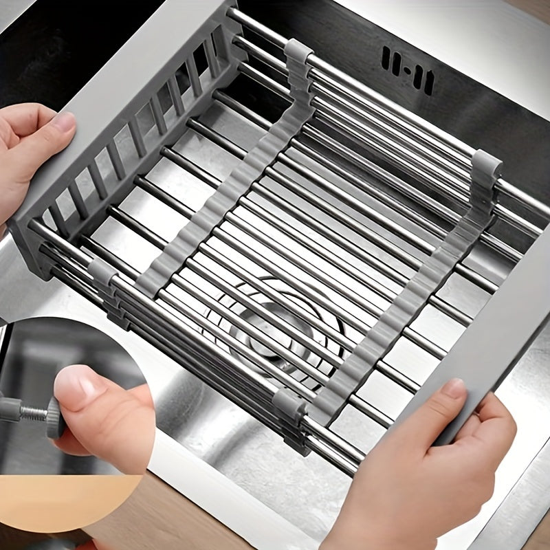 Retractable Stainless Steel Kitchen Drain Rack Sink Shelf for Dishes and Utensils