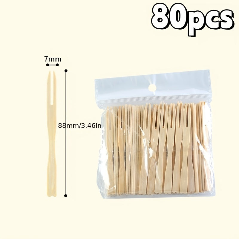 Set of 50/80/160/300 Mini Bamboo Forks Wooden Appetizer Picks for Charcuterie Boards and Party Food