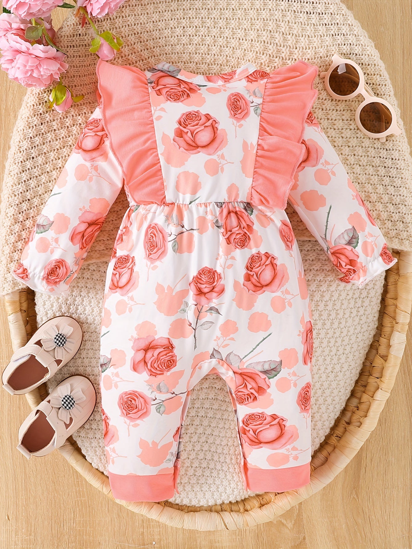 Newborn Baby Girl Onesie with Butterfly and Rose Print Long Sleeve Spring Fall