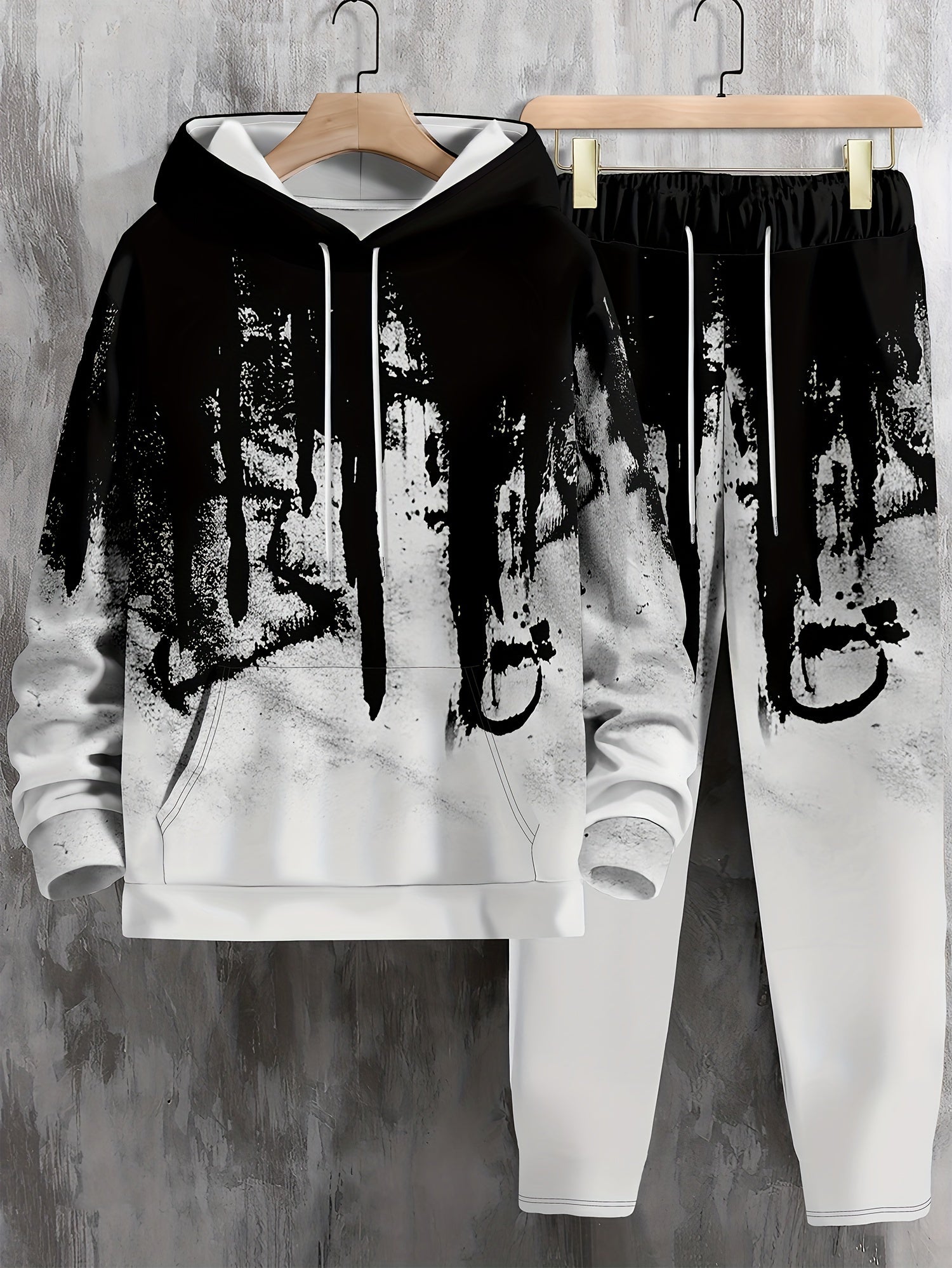 Men's Casual Hoodies and Drawstring Pants Set with 3D Graphic Print Loungewear