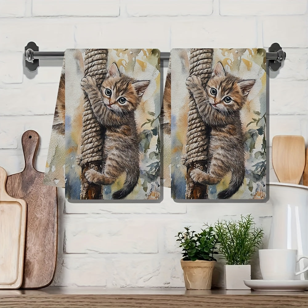 Juego de 2 toallas de cocina ultra suaves, absorbentes, 40x60 cm, diseño de gatito
