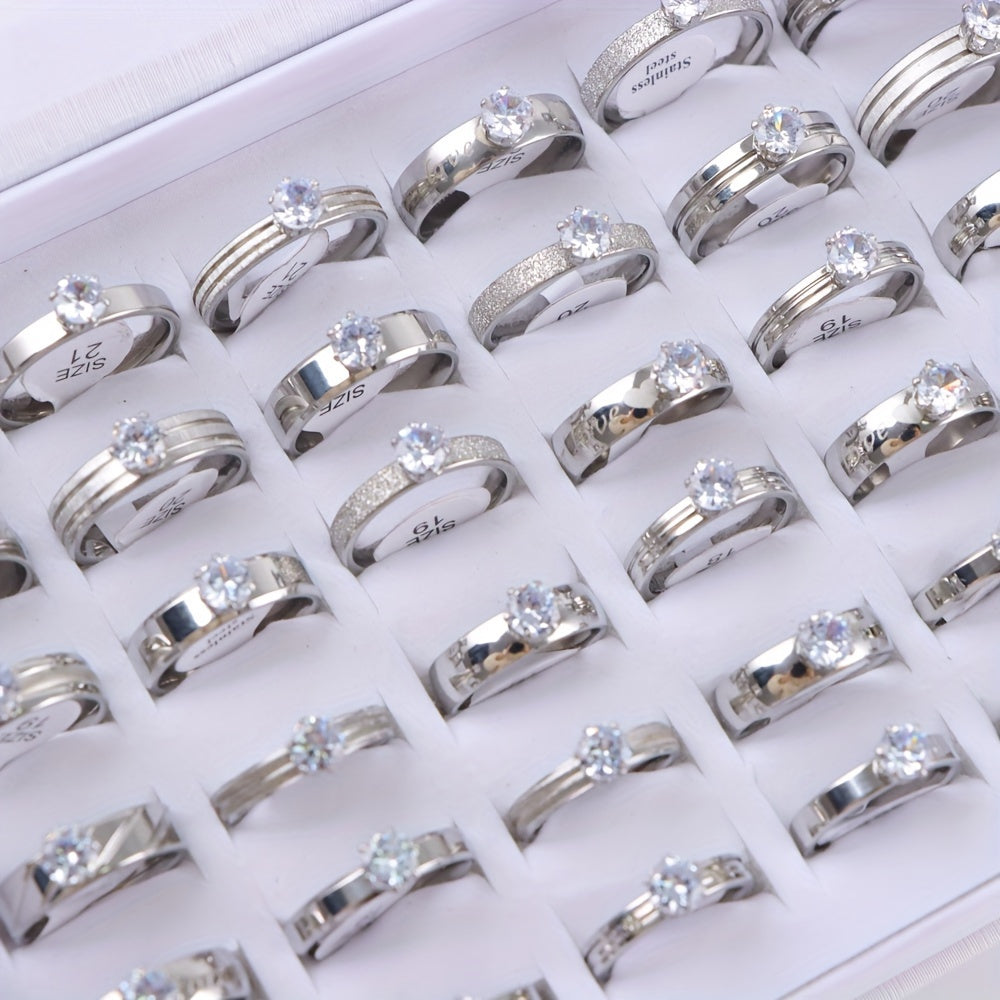 Unisex Stainless Steel Ring with 15-Color Enamel and Diamond Accents for Engagements