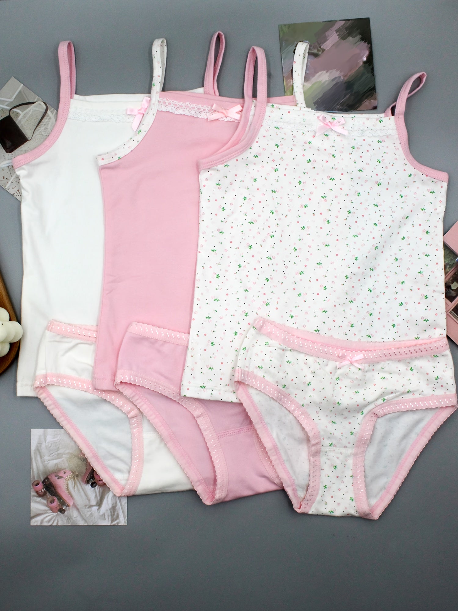 Girls Floral Cotton Panty Sets 3-Pack with Bow Detail All-Season Comfortable Briefs