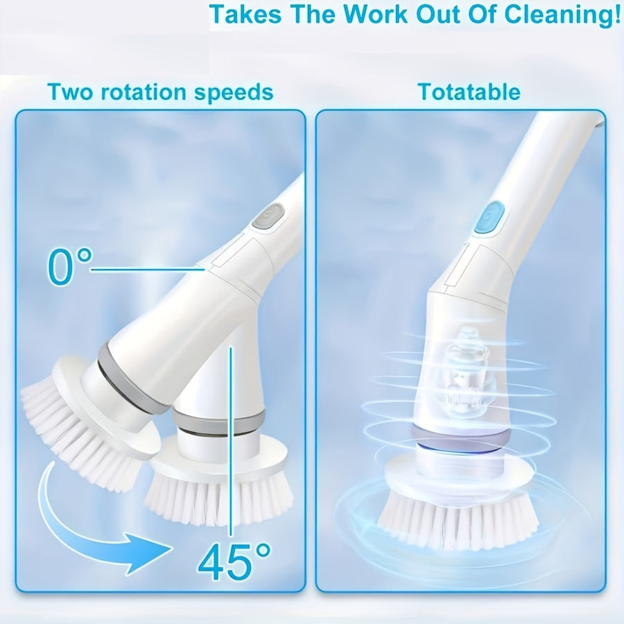 O'zgartiriladigan cho'tkali va sozlanadigan tutqichli hammom tozalash uchun simsiz elektr aylanuvchi tozalagich