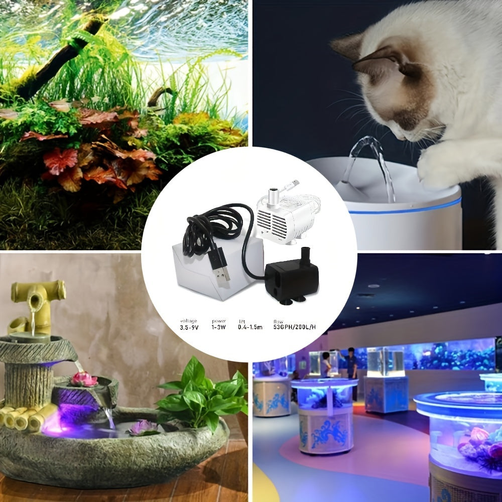 USB Mini Water Pump 53GPH Aquarium Fountain Submersible Low Noise