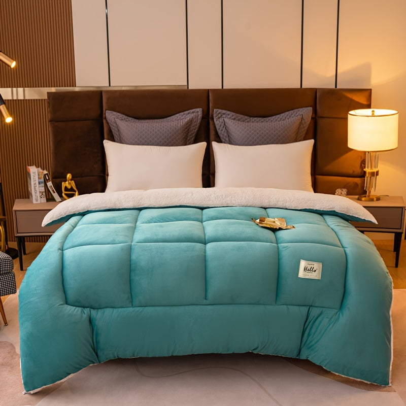 Plaid Quilted Comforter Soft Cozy Milk Velvet Fleece All-Season Bedding