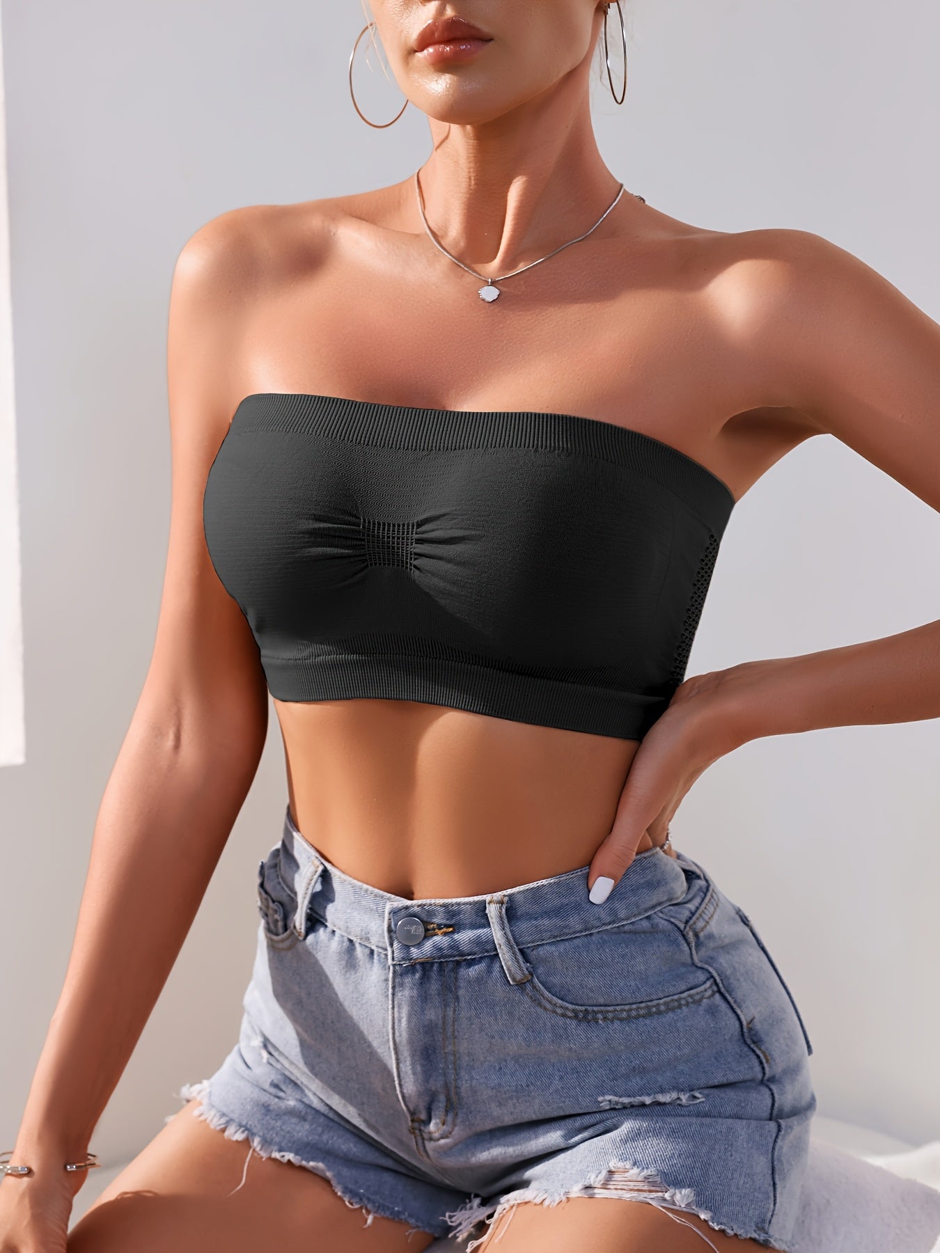 Women's Mesh Bandeau Tube Bra 3-Pack Non-Slip Seamless Plus Size