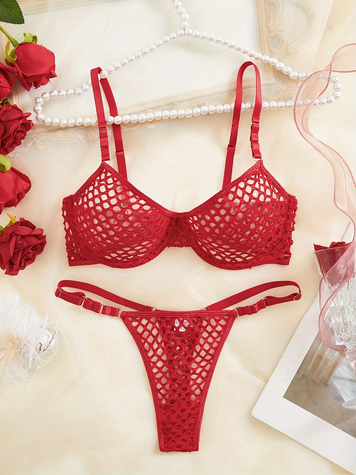 Women's Fishnet Lure Underwear Set Two-Piece Sexy Lingerie