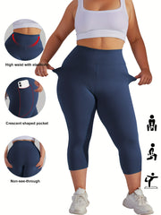 Женские леггинсы для йоги большого размера с высокой талией, карманами и контролем живота