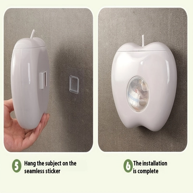 Olma shaklidagi devorga o'rnatiladigan plastik paket tarqatuvchi, katta sig'imga ega - oshxona va hammomda elastik yangi saqlash o'ralarini saqlash uchun mukammal. Oson kirish uchun shaffof derazali joyni tejovchi dizayn.