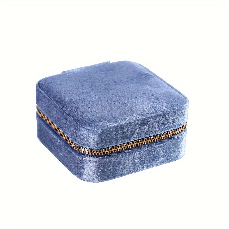 Velvet Jewelry Box with Mirror and Dual-Layer Zippered Storage for Accessories