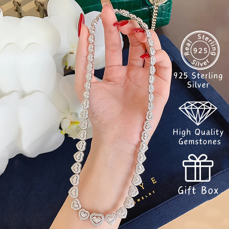 Heart-Shaped Synthetic Gemstone Necklace Sterling Silver No Plating for Women