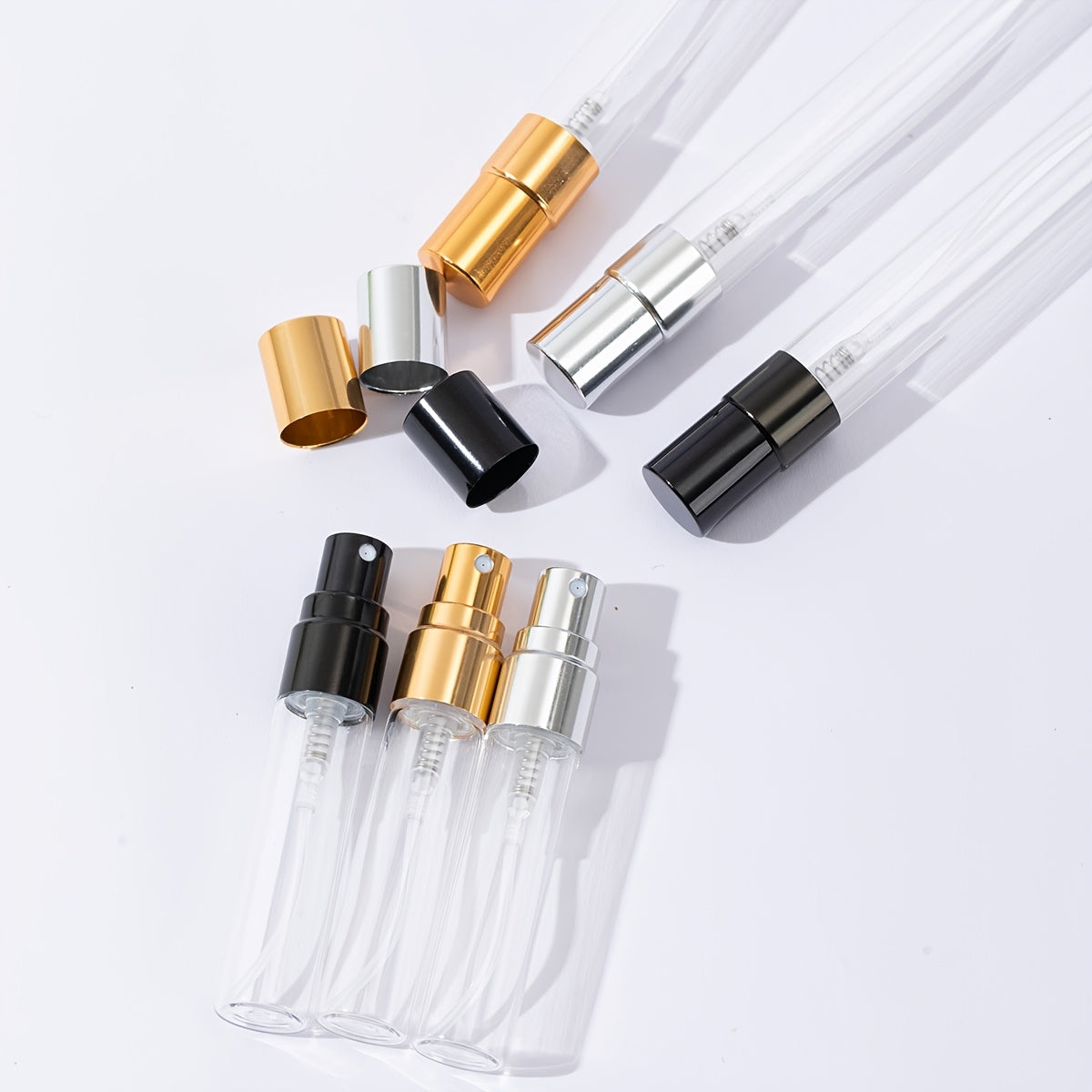 50 Transparent Glass Perfume Bottles with Spray Tops for Decanting 5ml and 10ml