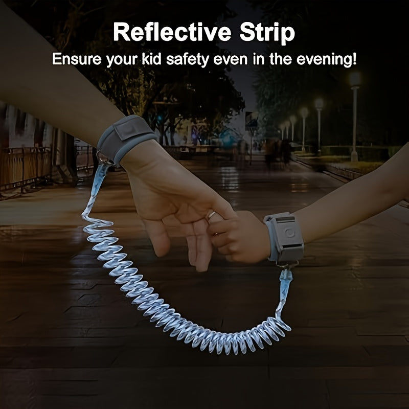 Child Safety Wrist Link Reflective Anti-Lost Harness with Key Lock and Whistle Blue