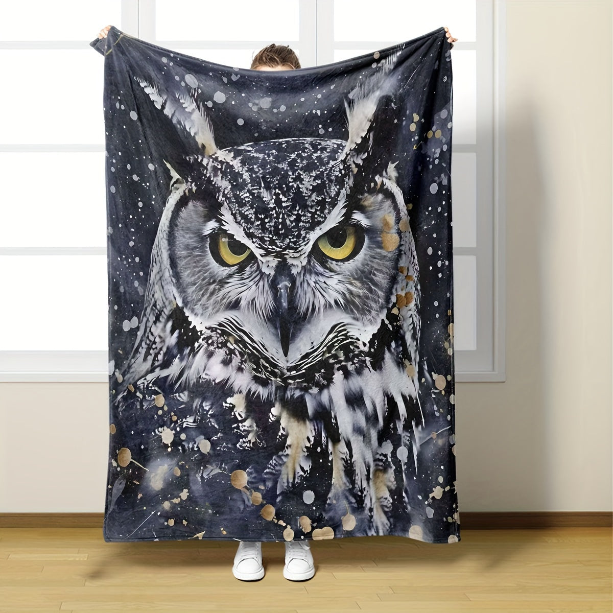 Cozy Owl-Pattern Flannel Throw Blanket for Couch Bed Travel and Outdoors