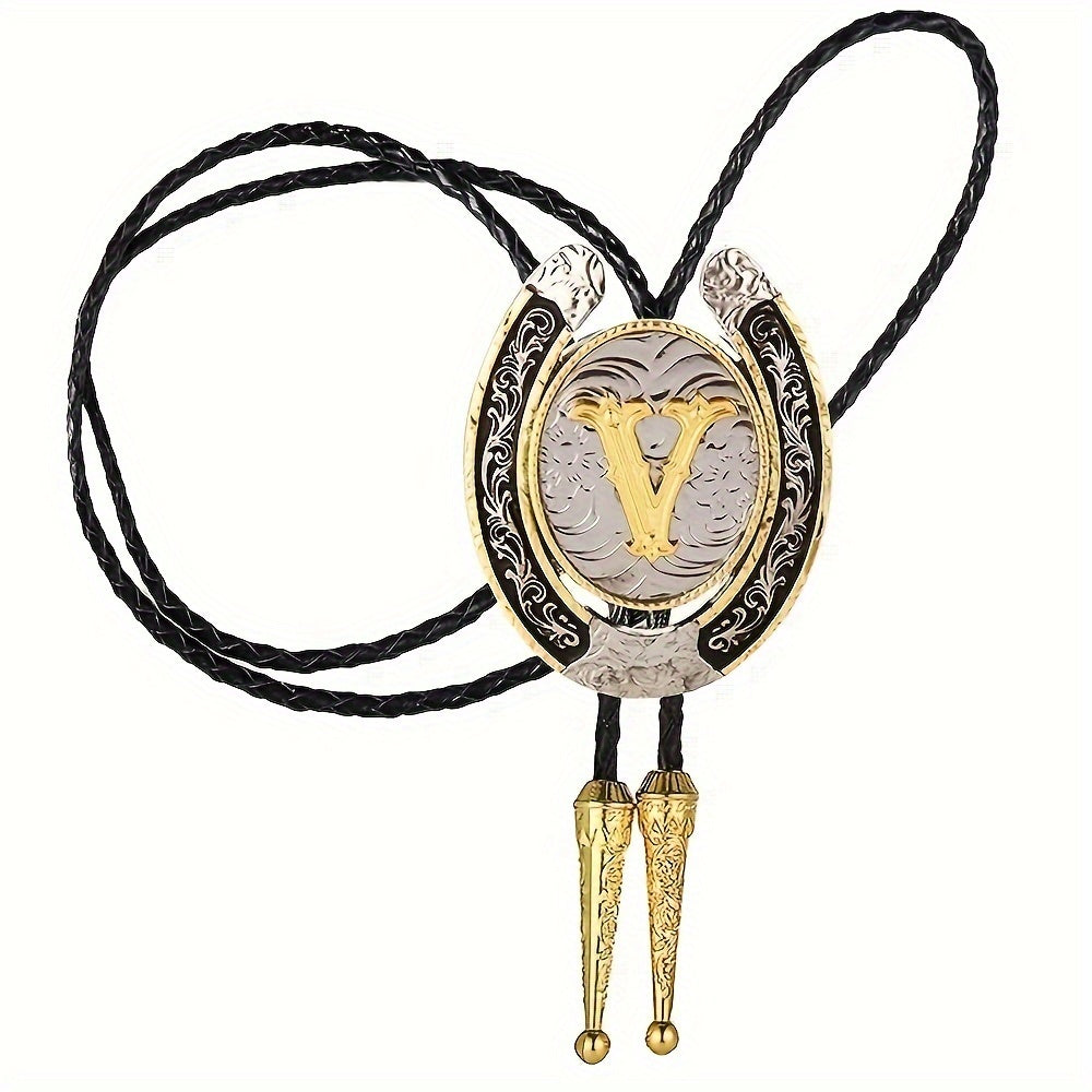 Men's Gold Round Tie with Letters A to Z Western Fashion Street Necklace Accessory