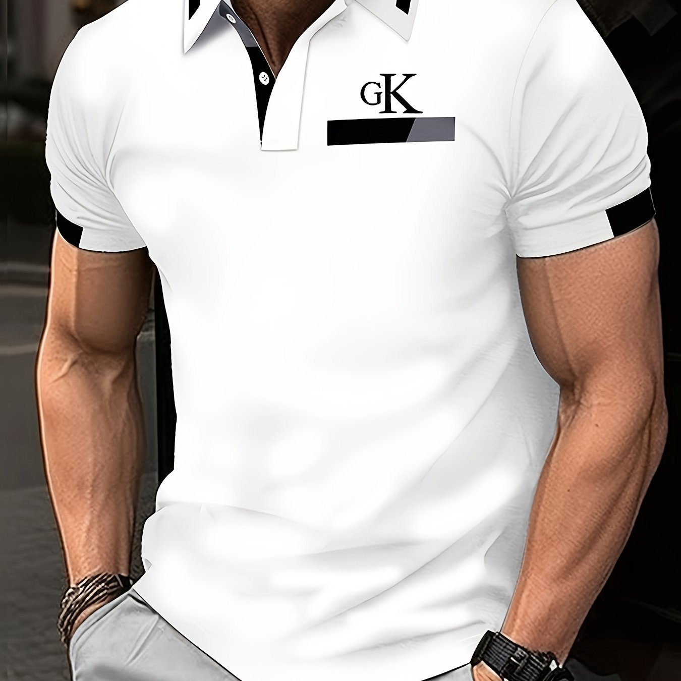 Men's Summer Short Sleeve Shirt with Button Detail Solid Color Breathable Polyester