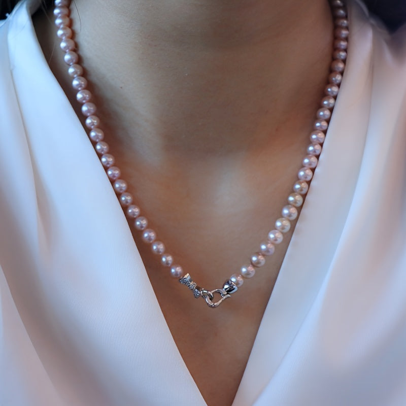 Sterling Silver Pearl Necklace 5-6mm Freshwater Jewelry for Women Daily Wear