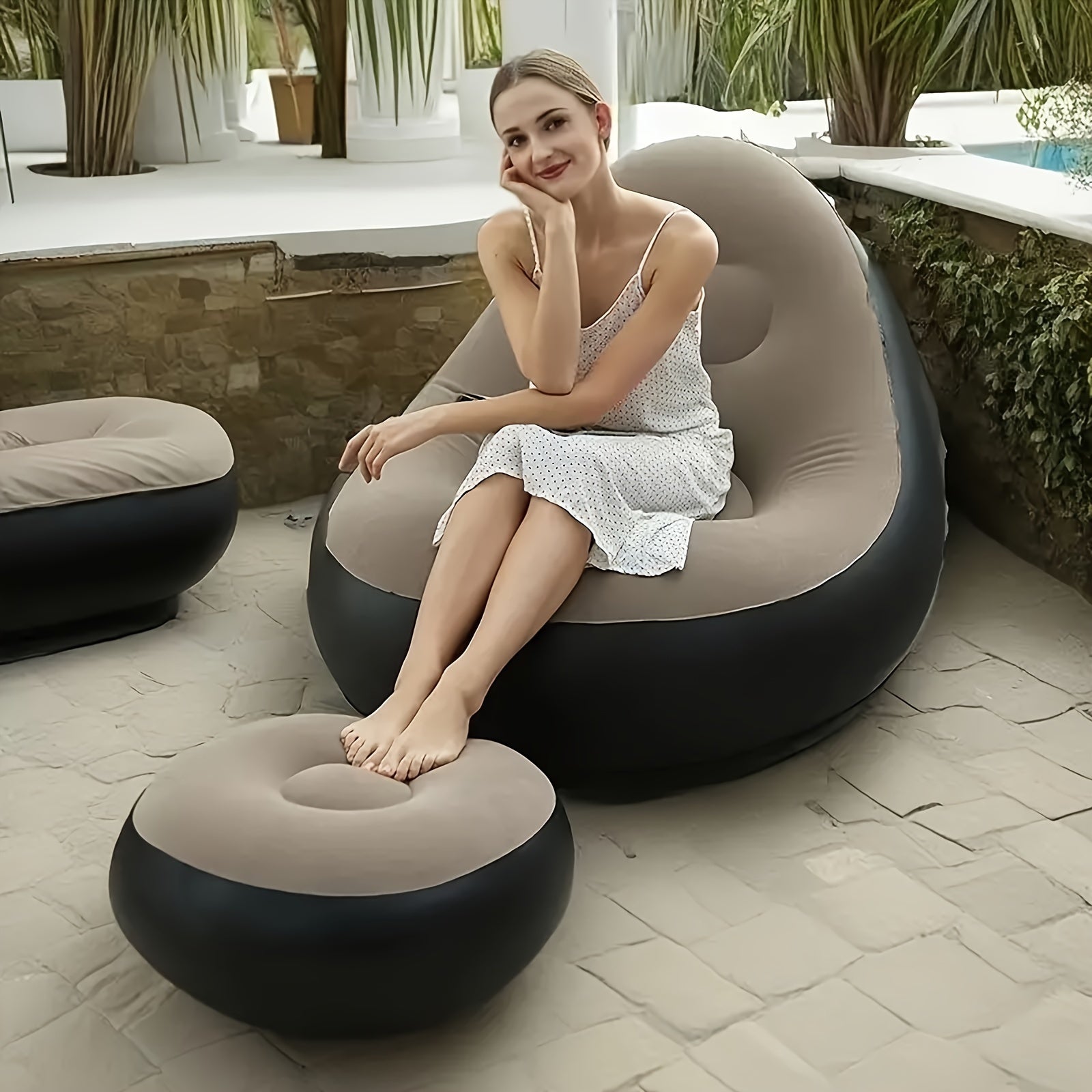 Inflatable Lounge Chair with Footrest for Indoor and Outdoor Use
