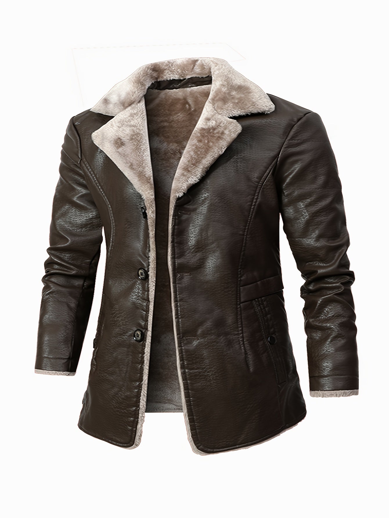 Men's Plus Size Faux Leather Jacket with Large Collar for Autumn Winter Business Wear