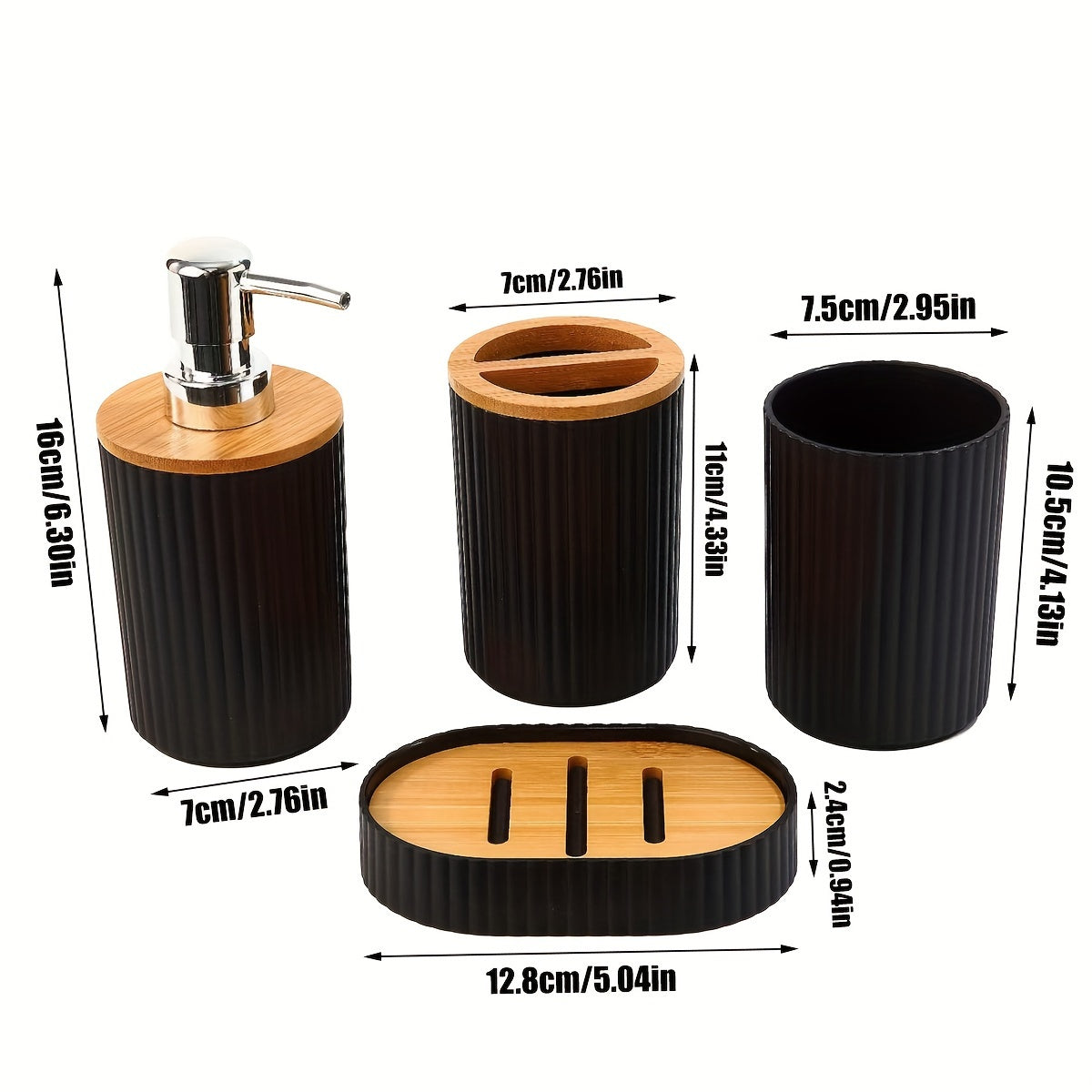 4-Piece Bamboo Bathroom Accessories Set with Dispenser, Toothbrush Holder, Soap Dish and Mat
