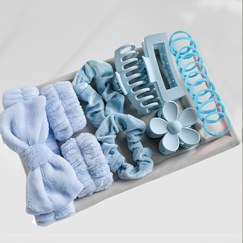 16-Piece Hair Accessory Set for Women and Girls Pink Black Bow Headbands Hair Clips Wristbands for Travel Spa Makeup Gifting