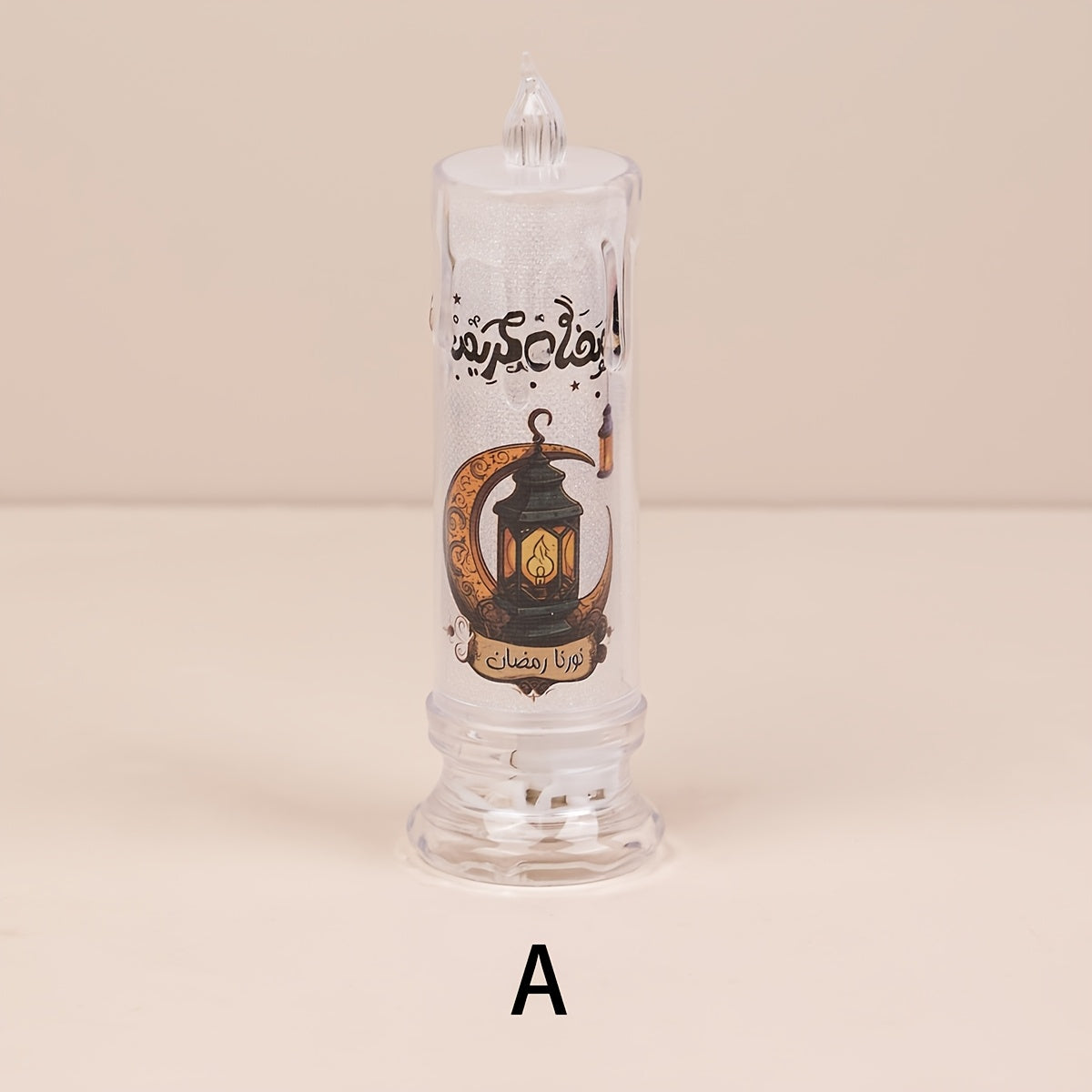 Ramazon bezaklari va bayram muhitini yaratish uchun batareyali LED sham, plastik materialdan tayyorlangan va tugma batareyasi bilan ishlaydi. Ramazon, yotoqxona, sahna rekvizitlari va bayram ta'minoti uchun ideal.