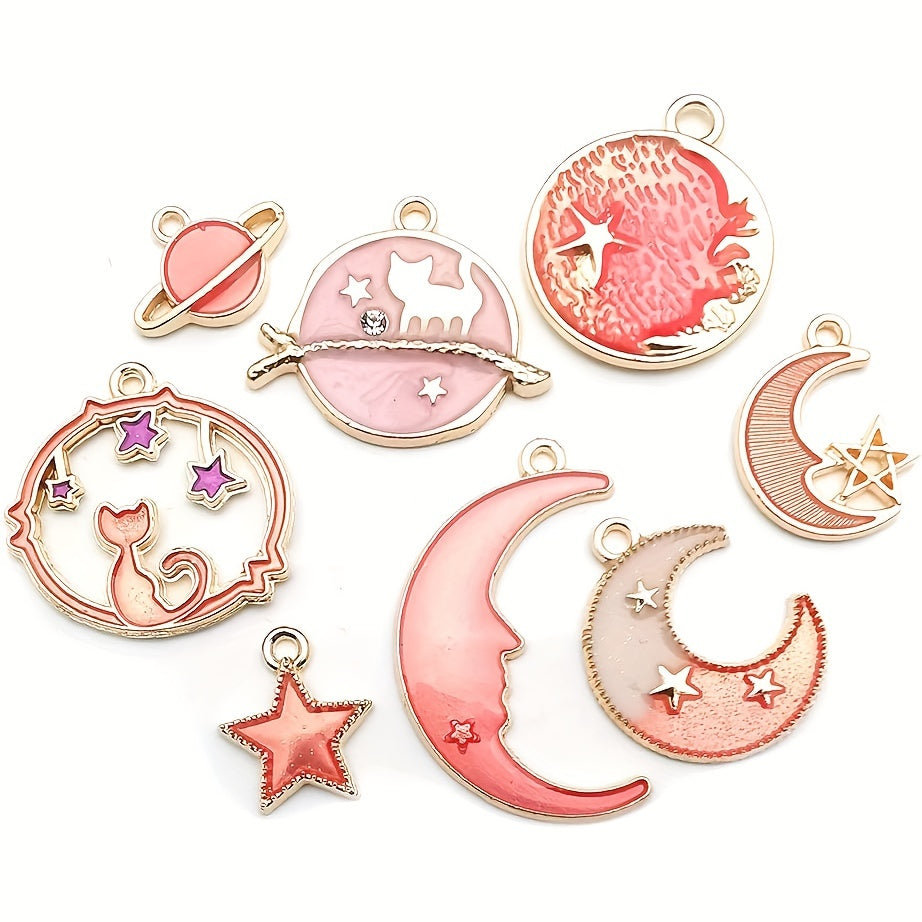 Set of 24 Pink Assorted Gold Plated Enamel Celestial Pendants for Jewelry Making
