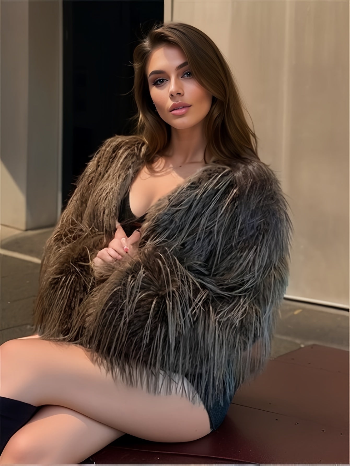 Women's Faux Fur Short Coat Solid Color Long Sleeve Fall Winter Elegant Polyester