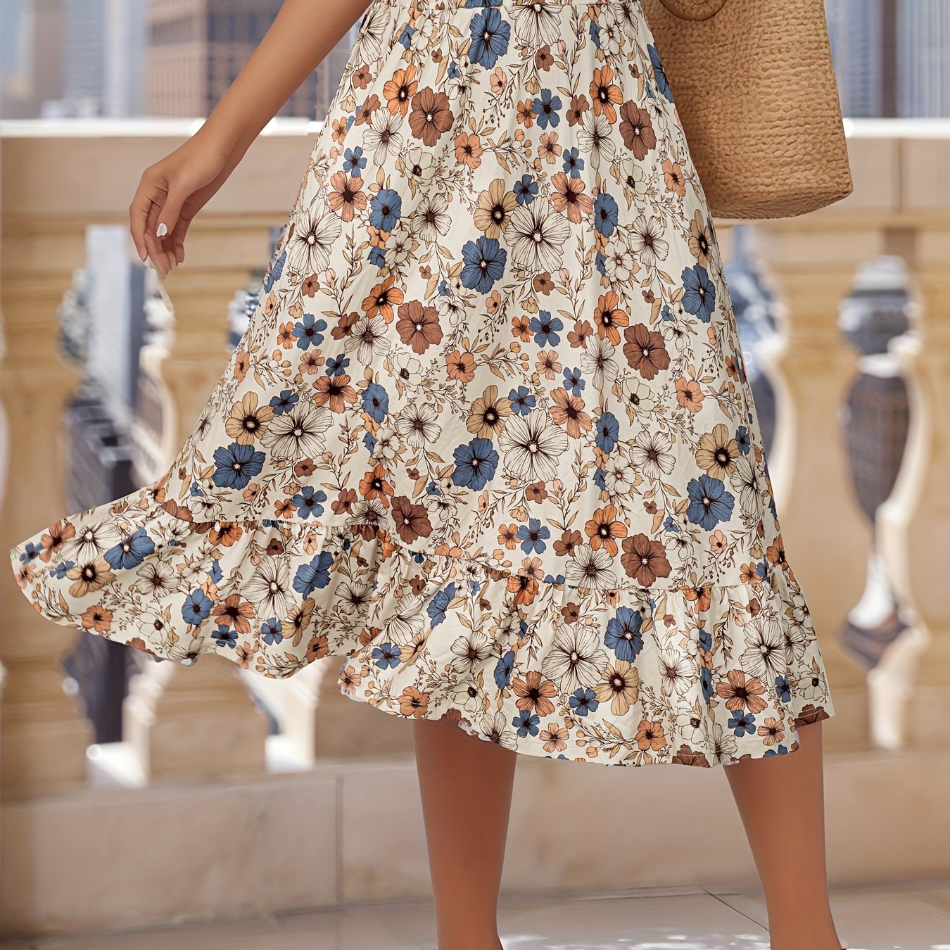 Women's Plus Size Floral Print A-Line Skirt Stretch Polyester Spring Summer Casual