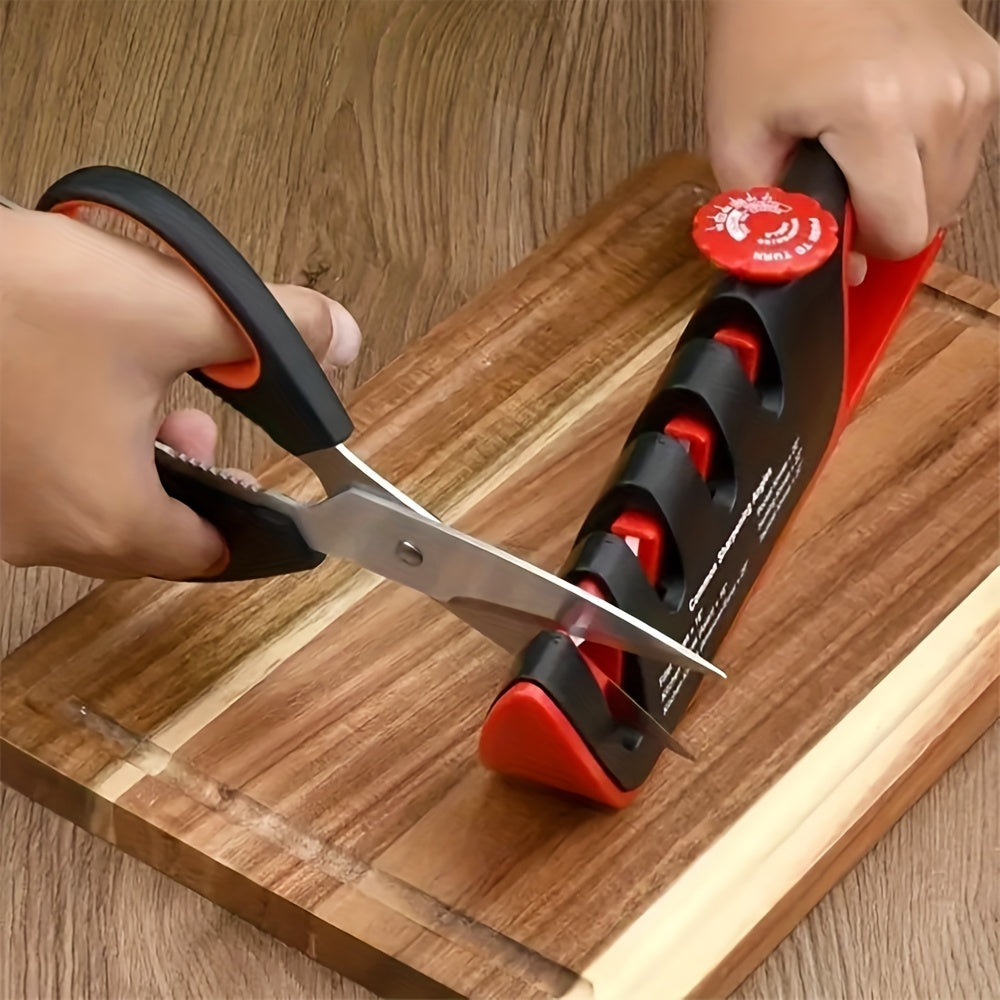 Sozlanadigan 4-in-1 oshxona pichog'i silliqlash mashinasi, 4 bosqichli silliqlash tayoqlari, qora-qizil