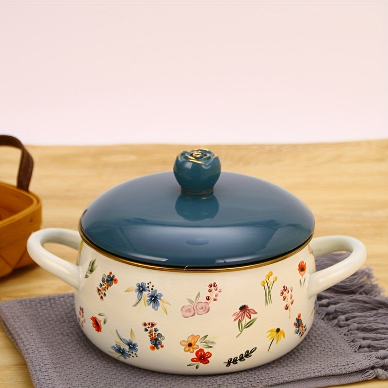 Enamel Cookware Pot with 18cm Diameter for Cooking and Serving