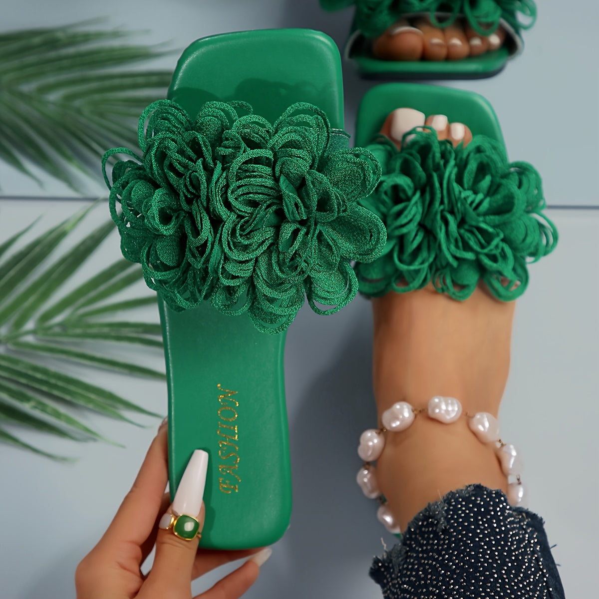 Women's Flowers Decor Slides Summer Open Toe Beach Casual Shoes