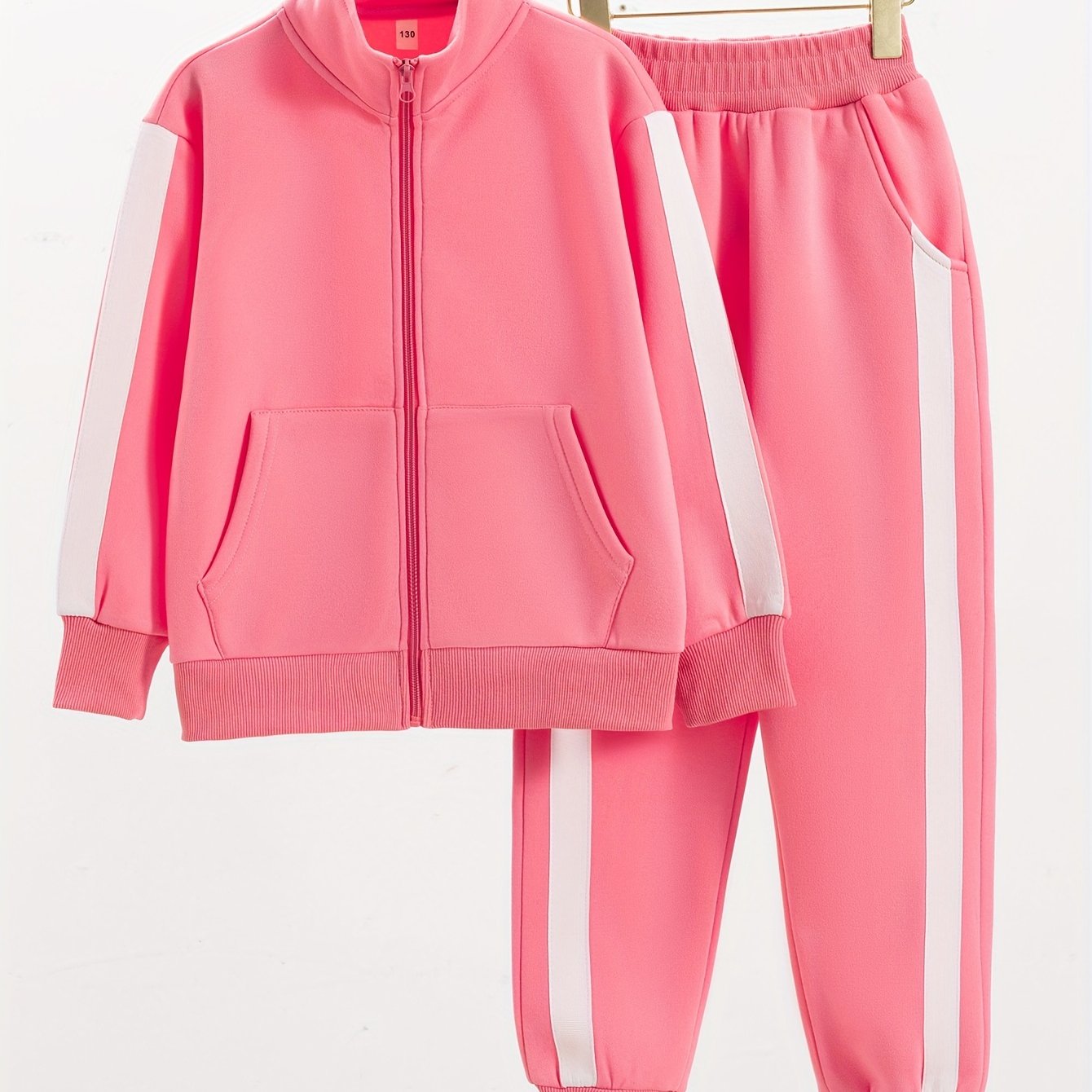 Girls Fleece-Lined Athletic Set with Zip-Up Jacket and Joggers for Fall Winter