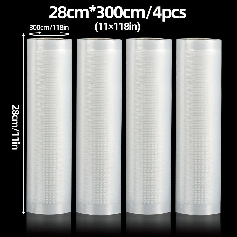 4 ta BPA-siz vakuum yopish uchun roll paketlar to'plami, 5m uzun, oziq-ovqat saqlash, taom tayyorlash, sous vide