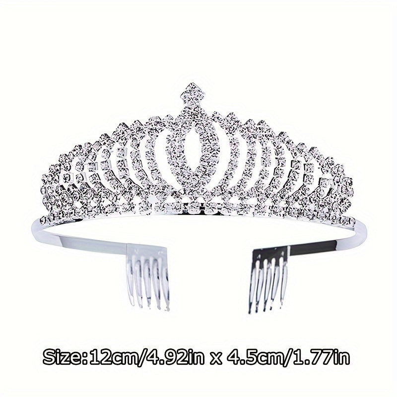 Diadema de corona de princesa con cristales para bodas y eventos 12.5x4.5 cm