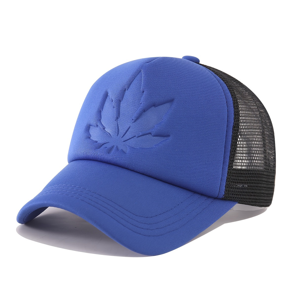 Maple Leaf Embossed Baseball Cap Breathable Mesh Back Polyester Casual Outdoor Sports Black Blue Red